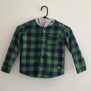 Buffalo David Bitton Kids Plaid Fleece-Line Hoodie, Green and Navy, Boys Size 5